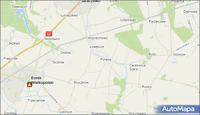 mapa Poręba gmina Jaraczewo, Poręba gmina Jaraczewo na mapie Targeo