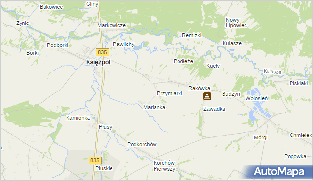 mapa Przymiarki gmina Księżpol, Przymiarki gmina Księżpol na mapie Targeo