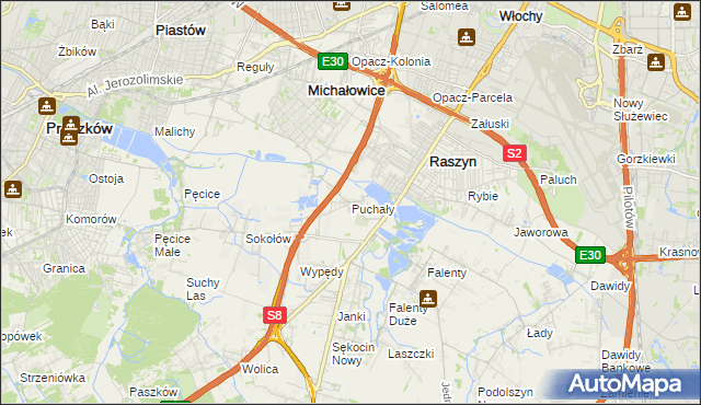 mapa Puchały gmina Raszyn, Puchały gmina Raszyn na mapie Targeo
