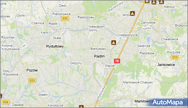 mapa Radlin powiat wodzisławski, Radlin powiat wodzisławski na mapie Targeo