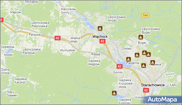 mapa Rataje gmina Wąchock, Rataje gmina Wąchock na mapie Targeo