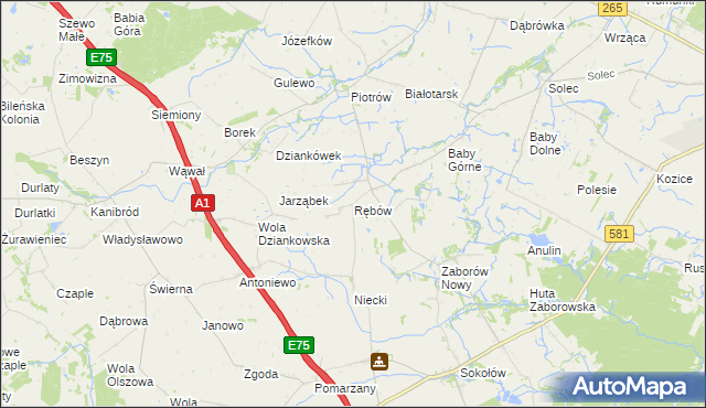 mapa Rębów gmina Gostynin, Rębów gmina Gostynin na mapie Targeo