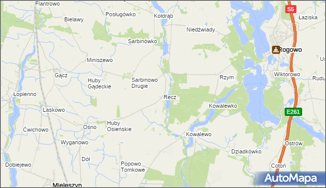 mapa Recz gmina Rogowo, Recz gmina Rogowo na mapie Targeo