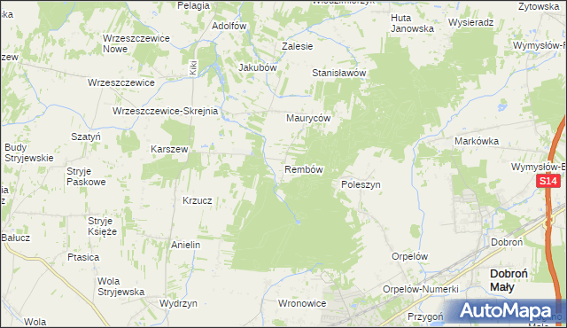 mapa Rembów gmina Łask, Rembów gmina Łask na mapie Targeo