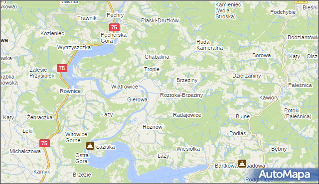 mapa Roztoka-Brzeziny, Roztoka-Brzeziny na mapie Targeo