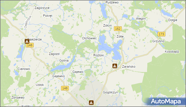 mapa Roztoki gmina Drawsko Pomorskie, Roztoki gmina Drawsko Pomorskie na mapie Targeo