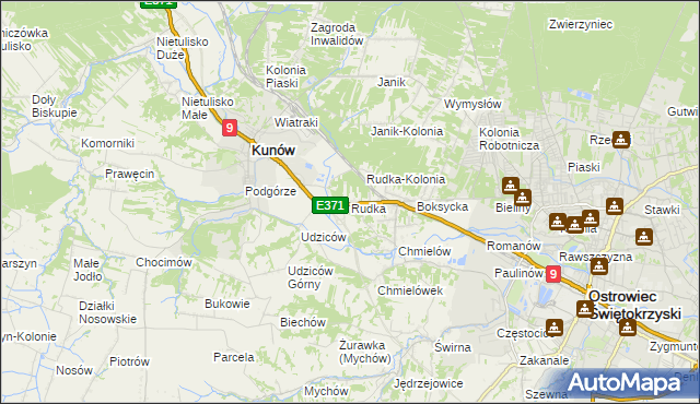 mapa Rudka gmina Kunów, Rudka gmina Kunów na mapie Targeo