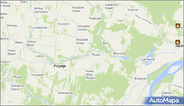 mapa Rudki gmina Przyłęk, Rudki gmina Przyłęk na mapie Targeo