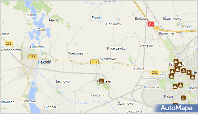 mapa Rycerzewo gmina Pakość, Rycerzewo gmina Pakość na mapie Targeo
