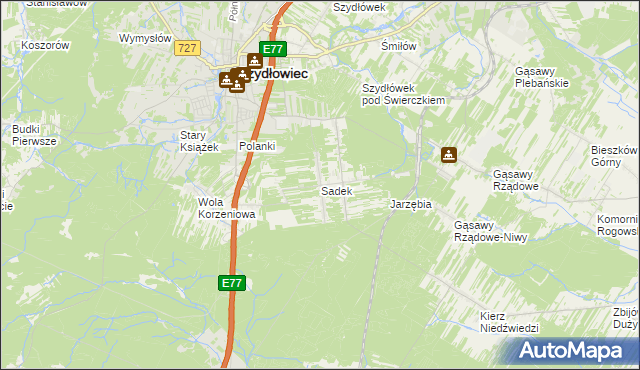 mapa Sadek gmina Szydłowiec, Sadek gmina Szydłowiec na mapie Targeo