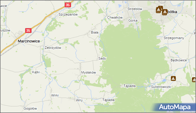 mapa Sady gmina Marcinowice, Sady gmina Marcinowice na mapie Targeo