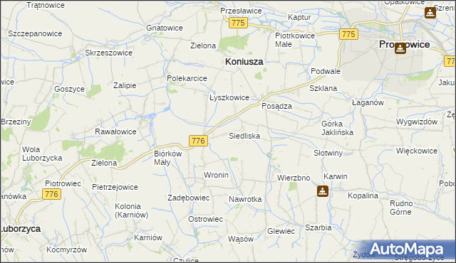 mapa Siedliska gmina Koniusza, Siedliska gmina Koniusza na mapie Targeo