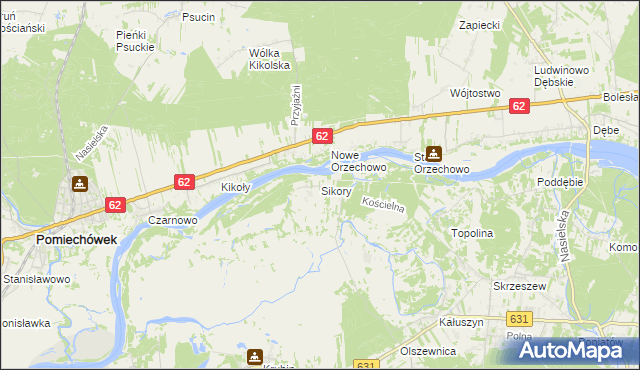 mapa Sikory gmina Wieliszew, Sikory gmina Wieliszew na mapie Targeo