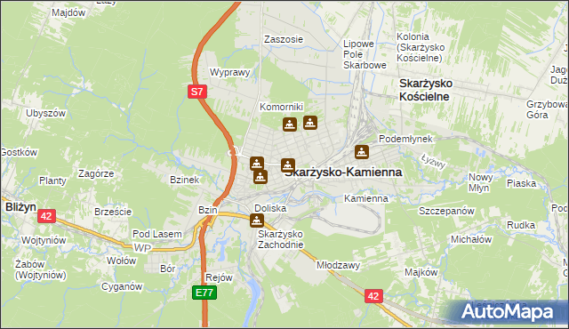 mapa Skarżysko-Kamienna, Skarżysko-Kamienna na mapie Targeo