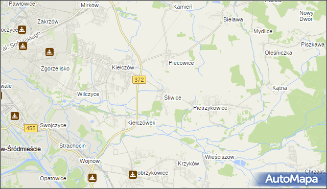 mapa Śliwice gmina Długołęka, Śliwice gmina Długołęka na mapie Targeo