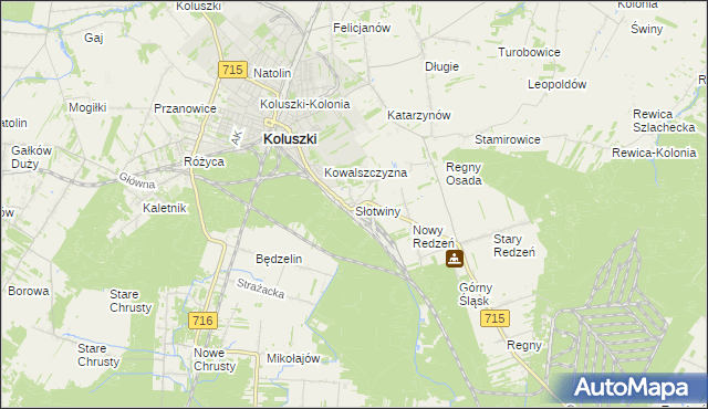 mapa Słotwiny gmina Koluszki, Słotwiny gmina Koluszki na mapie Targeo