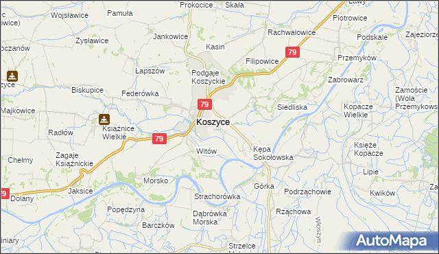 mapa Sokołowice gmina Koszyce, Sokołowice gmina Koszyce na mapie Targeo