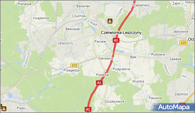 mapa Stanowice gmina Czerwionka-Leszczyny, Stanowice gmina Czerwionka-Leszczyny na mapie Targeo