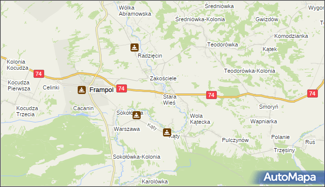 mapa Stara Wieś gmina Frampol, Stara Wieś gmina Frampol na mapie Targeo