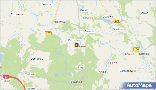 mapa Stawno gmina Kamień Pomorski, Stawno gmina Kamień Pomorski na mapie Targeo