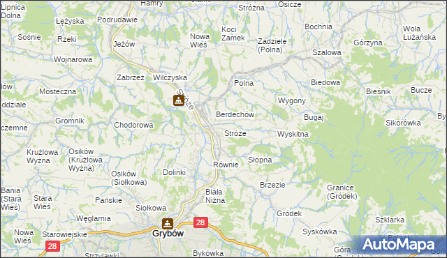 mapa Stróże gmina Grybów, Stróże gmina Grybów na mapie Targeo