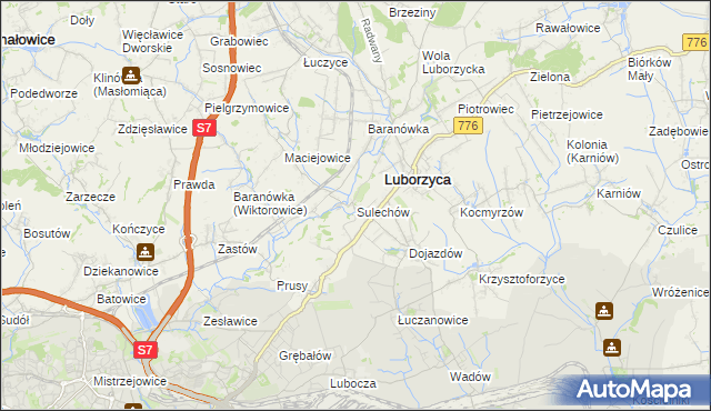 mapa Sulechów gmina Kocmyrzów-Luborzyca, Sulechów gmina Kocmyrzów-Luborzyca na mapie Targeo