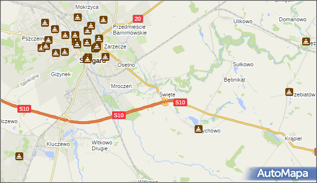 mapa Święte gmina Stargard, Święte gmina Stargard na mapie Targeo