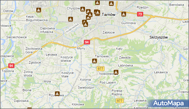 mapa Tarnowiec gmina Tarnów, Tarnowiec gmina Tarnów na mapie Targeo