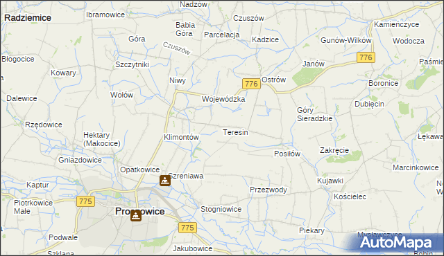 mapa Teresin gmina Proszowice, Teresin gmina Proszowice na mapie Targeo