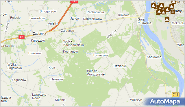 mapa Tomaszów gmina Puławy, Tomaszów gmina Puławy na mapie Targeo