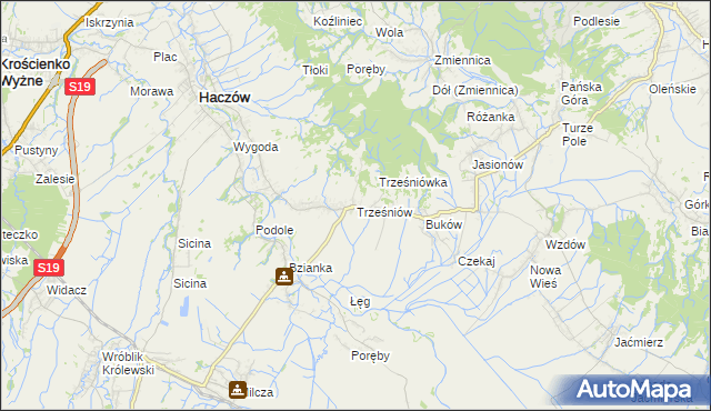 mapa Trześniów gmina Haczów, Trześniów gmina Haczów na mapie Targeo