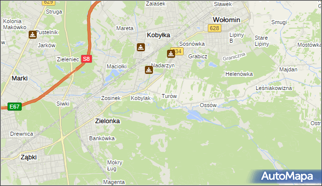mapa Turów gmina Wołomin, Turów gmina Wołomin na mapie Targeo