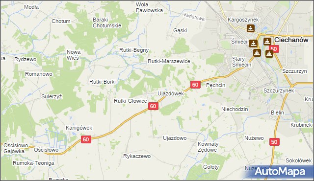 mapa Ujazdówek gmina Ciechanów, Ujazdówek gmina Ciechanów na mapie Targeo