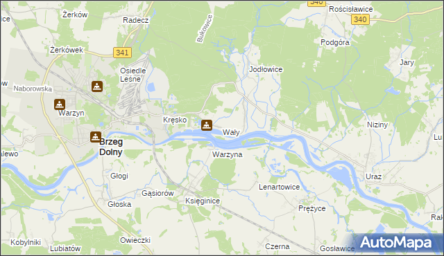 mapa Wały gmina Brzeg Dolny, Wały gmina Brzeg Dolny na mapie Targeo