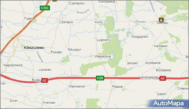 mapa Węgierskie gmina Kostrzyn, Węgierskie gmina Kostrzyn na mapie Targeo