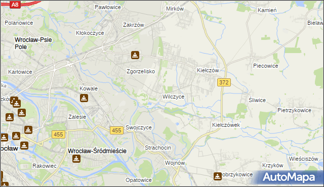 mapa Wilczyce gmina Długołęka, Wilczyce gmina Długołęka na mapie Targeo