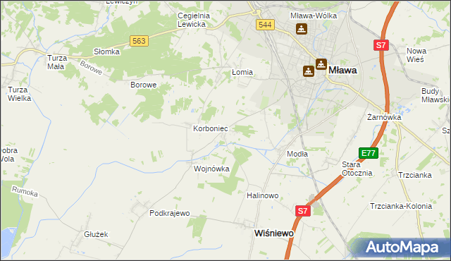 mapa Wiśniewko gmina Wiśniewo, Wiśniewko gmina Wiśniewo na mapie Targeo