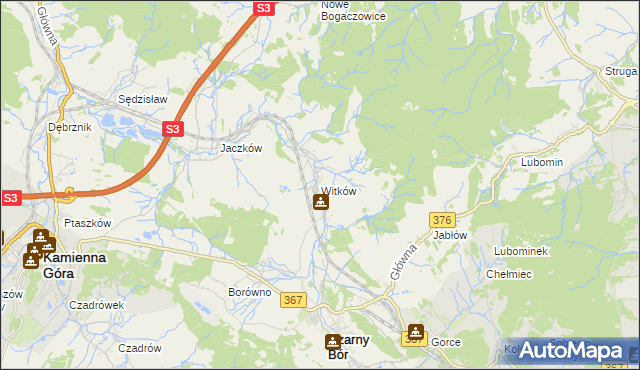 mapa Witków gmina Czarny Bór, Witków gmina Czarny Bór na mapie Targeo