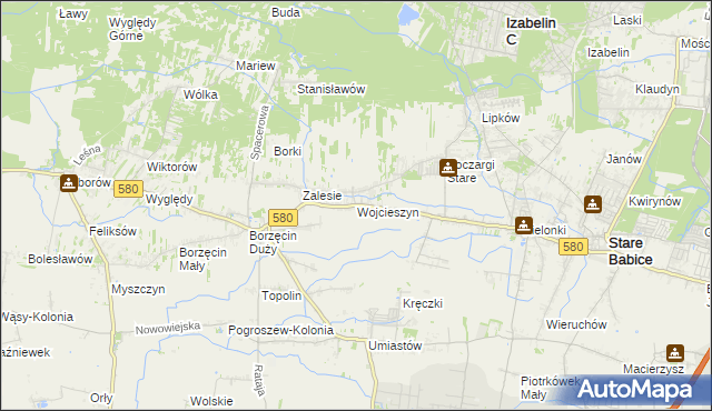 mapa Wojcieszyn gmina Stare Babice, Wojcieszyn gmina Stare Babice na mapie Targeo