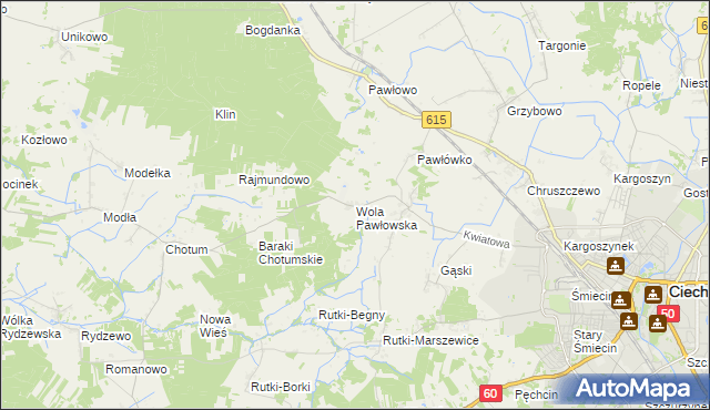 mapa Wola Pawłowska gmina Ciechanów, Wola Pawłowska gmina Ciechanów na mapie Targeo