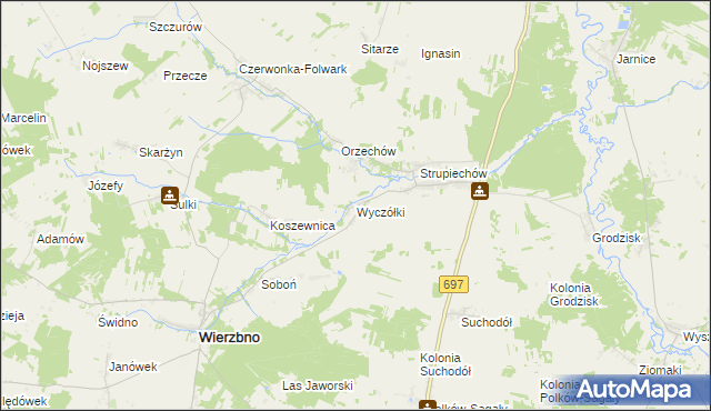 mapa Wyczółki gmina Wierzbno, Wyczółki gmina Wierzbno na mapie Targeo