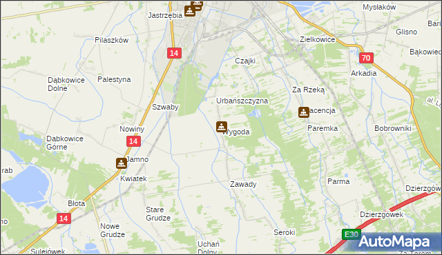 mapa Wygoda gmina Łowicz, Wygoda gmina Łowicz na mapie Targeo