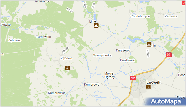 mapa Wymyślanka gmina Lwówek, Wymyślanka gmina Lwówek na mapie Targeo