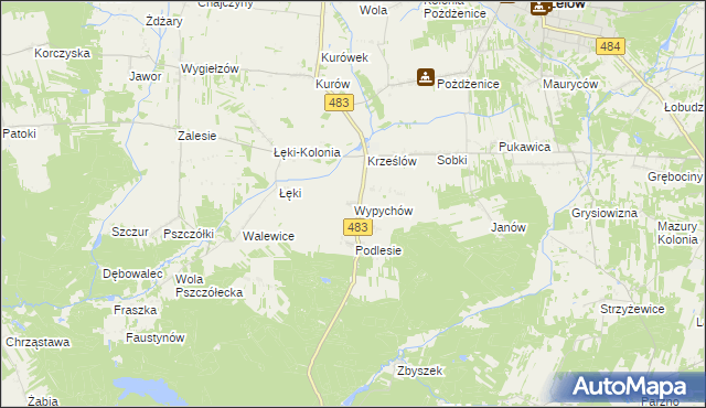 mapa Wypychów gmina Zelów, Wypychów gmina Zelów na mapie Targeo