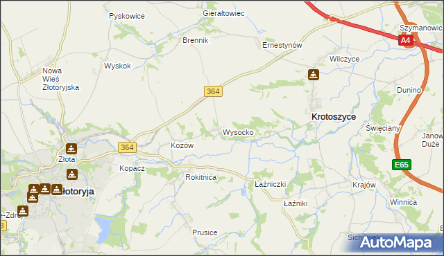 mapa Wysocko gmina Złotoryja, Wysocko gmina Złotoryja na mapie Targeo