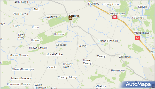 mapa Zalesie gmina Krasne, Zalesie gmina Krasne na mapie Targeo
