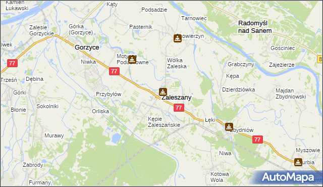 mapa Zaleszany powiat stalowowolski, Zaleszany powiat stalowowolski na mapie Targeo