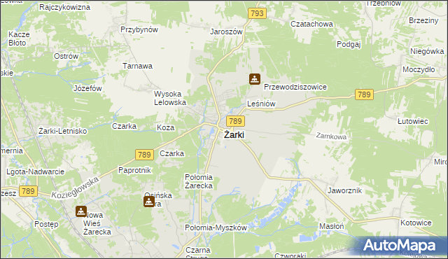 mapa Żarki powiat myszkowski, Żarki powiat myszkowski na mapie Targeo