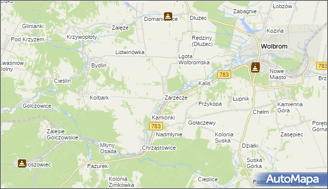 mapa Zarzecze gmina Wolbrom, Zarzecze gmina Wolbrom na mapie Targeo