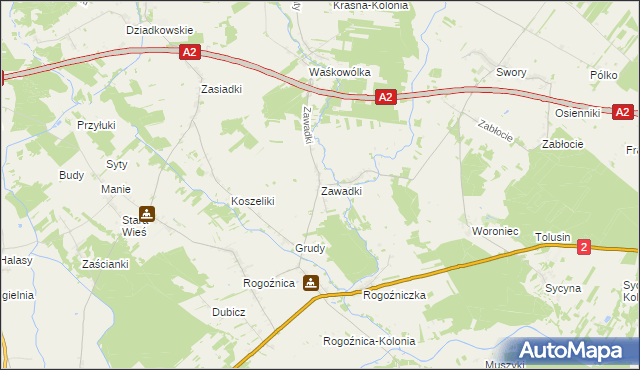 mapa Zawadki gmina Międzyrzec Podlaski, Zawadki gmina Międzyrzec Podlaski na mapie Targeo